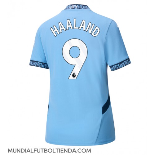 Camiseta Manchester City Erling Haaland #9 Primera Equipación Replica 2024-25 para mujer mangas cortas